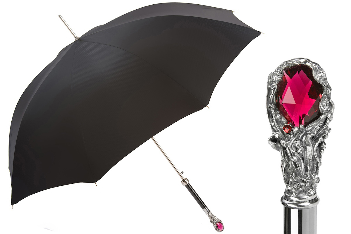 Black Men's Umbrella – Luxury Red Gem Handle | Handmade Italian Craftsmanship