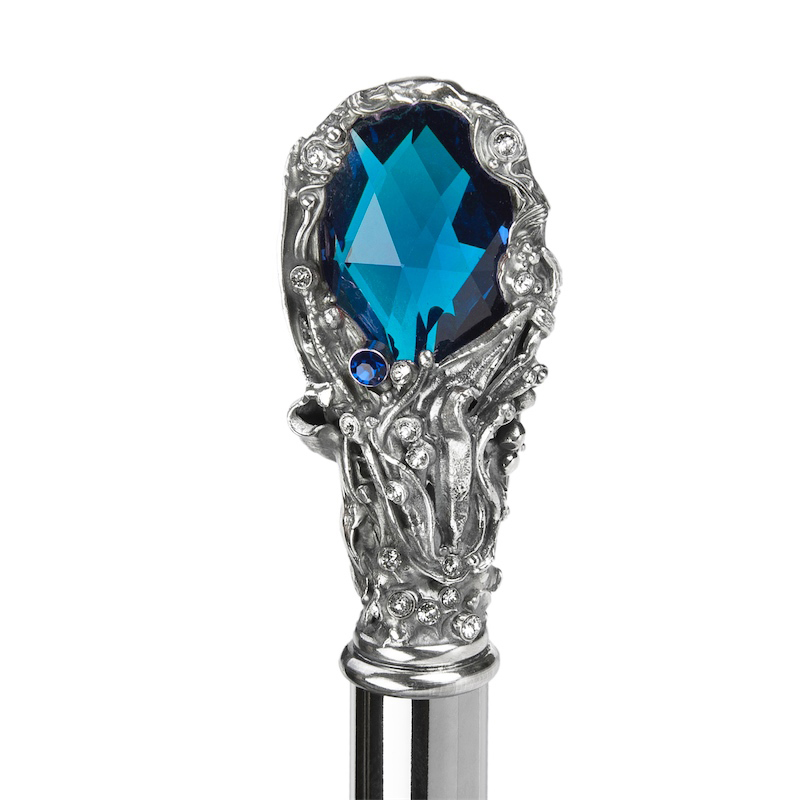 Luxury Black Umbrella – Italian Handmade Rain Umbrella with Blue Gem Handle