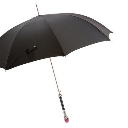 Black Men's Umbrella – Luxury Red Gem Handle | Handmade Italian Craftsmanship