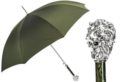 Green Luxury Umbrella – Handmade Italian Rain Umbrella with Silver Lion Handle