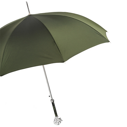 Green Luxury Umbrella – Handmade Italian Rain Umbrella with Silver Lion Handle