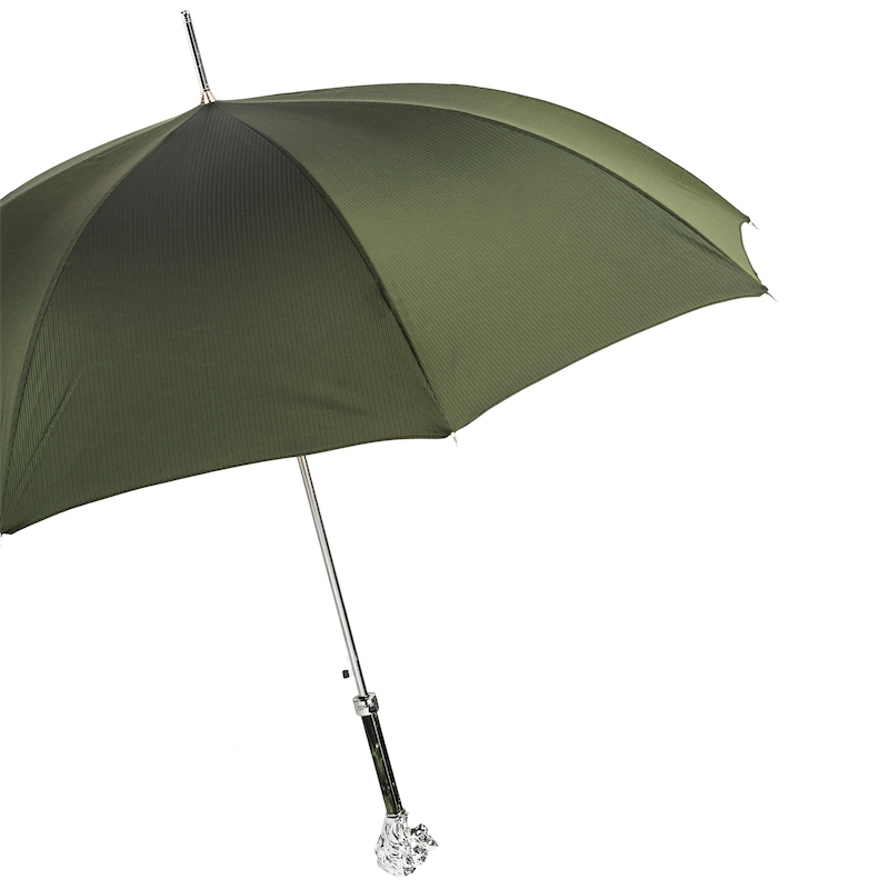 Green Luxury Umbrella – Handmade Italian Rain Umbrella with Silver Lion Handle