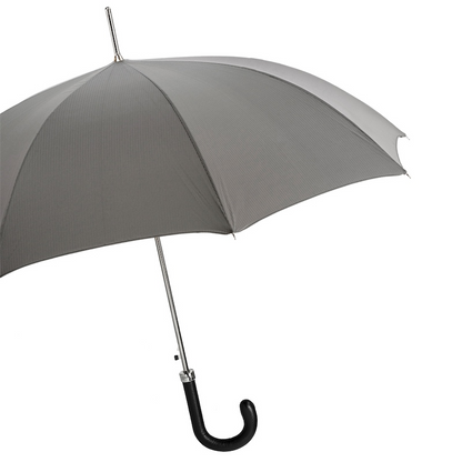 Elegant Grey Umbrella – Handmade Italian Leather Handle | Automatic Opening, Durable Polyester Canopy