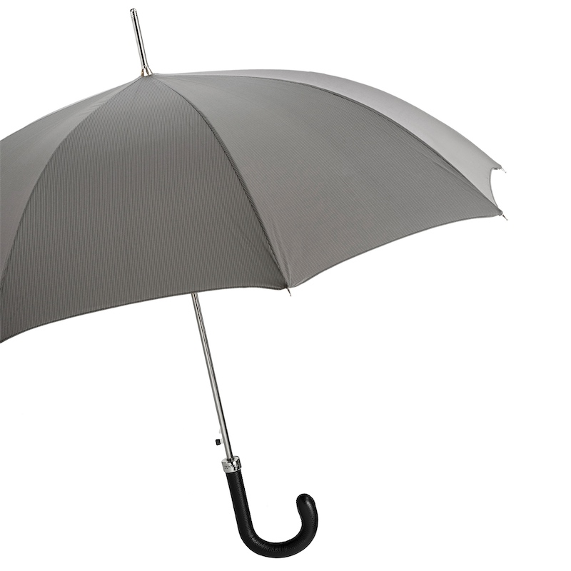 Elegant Grey Umbrella – Handmade Italian Leather Handle | Automatic Opening, Durable Polyester Canopy