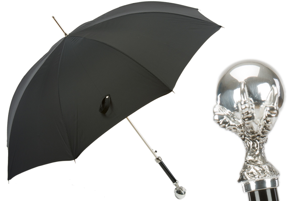 Black Automatic Umbrella - Men's Designer Rain Umbrella with Brass Claw Handle