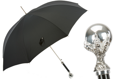 Black Automatic Umbrella - Men's Designer Rain Umbrella with Brass Claw Handle