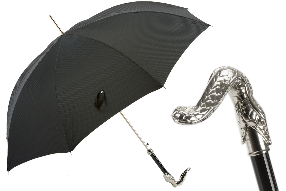 Black Umbrella – Handmade Italian Luxury Snake Handle Rain Umbrella with Automatic Opening