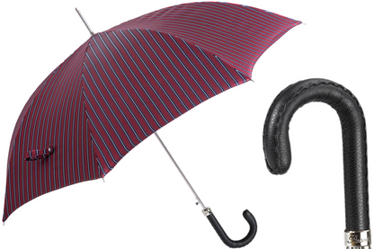 Gentleman Striped Umbrella – Handmade Italian Leather Handle Rain Protection