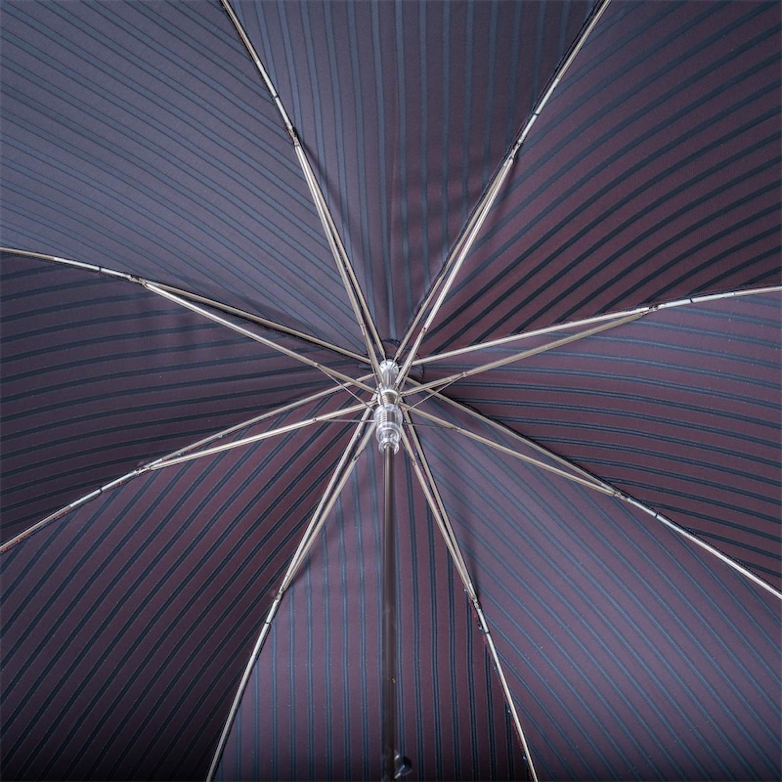 Gentleman Striped Umbrella – Handmade Italian Leather Handle Rain Protection