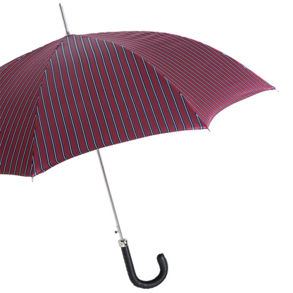 Gentleman Striped Umbrella – Handmade Italian Leather Handle Rain Protection
