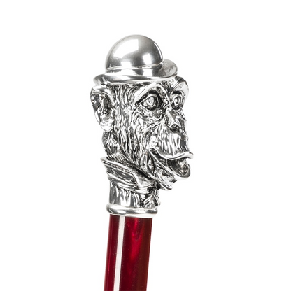 Striped Umbrella – Handmade Italian Luxury With Silver Monkey Handle & Durable Polyester Canopy