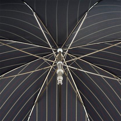 Striped Umbrella – Handmade Italian Luxury With Silver Monkey Handle & Durable Polyester Canopy