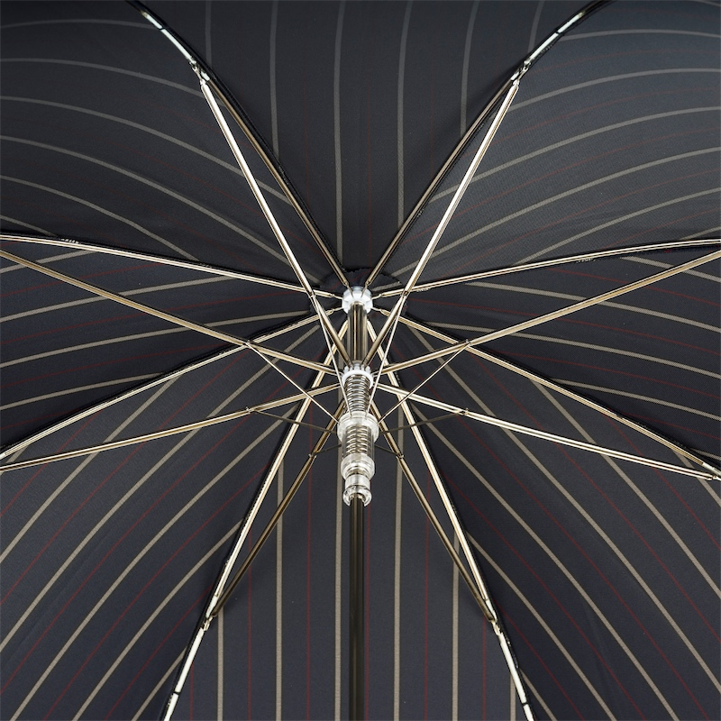 Striped Umbrella – Handmade Italian Luxury With Silver Monkey Handle & Durable Polyester Canopy
