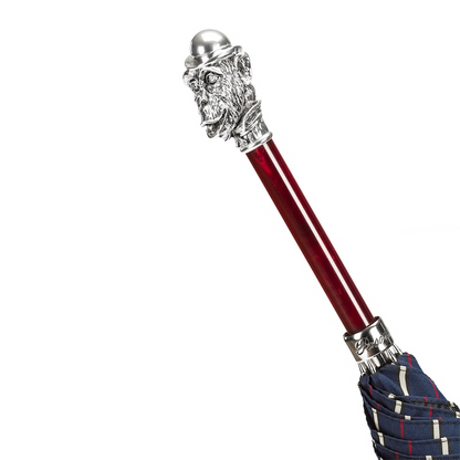 Striped Umbrella – Handmade Italian Luxury With Silver Monkey Handle & Durable Polyester Canopy