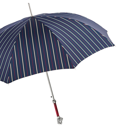 Striped Umbrella – Handmade Italian Luxury With Silver Monkey Handle & Durable Polyester Canopy