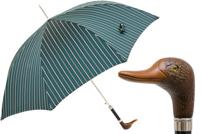 Striped Umbrella – Italian Handmade Duck Handle | Automatic Opening, Water-Repellent Canopy