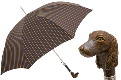 Striped Dog Umbrella - Automatic Handmade Umbrella with Unique Dog Handle