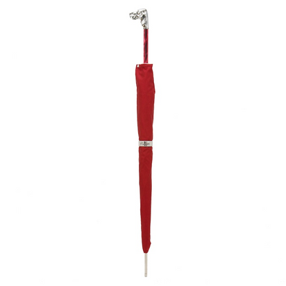 Red Luxury Umbrella – Handmade Italian Rain Umbrella with Silver Hound Handle