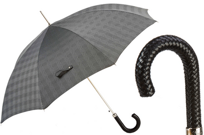 Luxury Leather Umbrella – Automatic Rain Umbrella with Braided Handle, Handmade in Italy