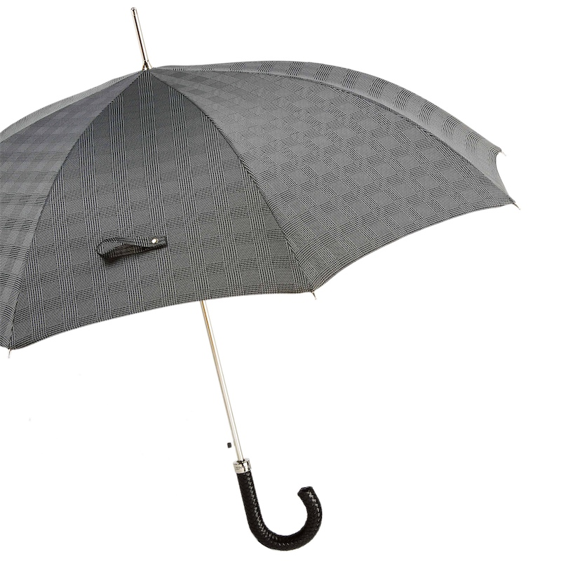 Luxury Leather Umbrella – Automatic Rain Umbrella with Braided Handle, Handmade in Italy