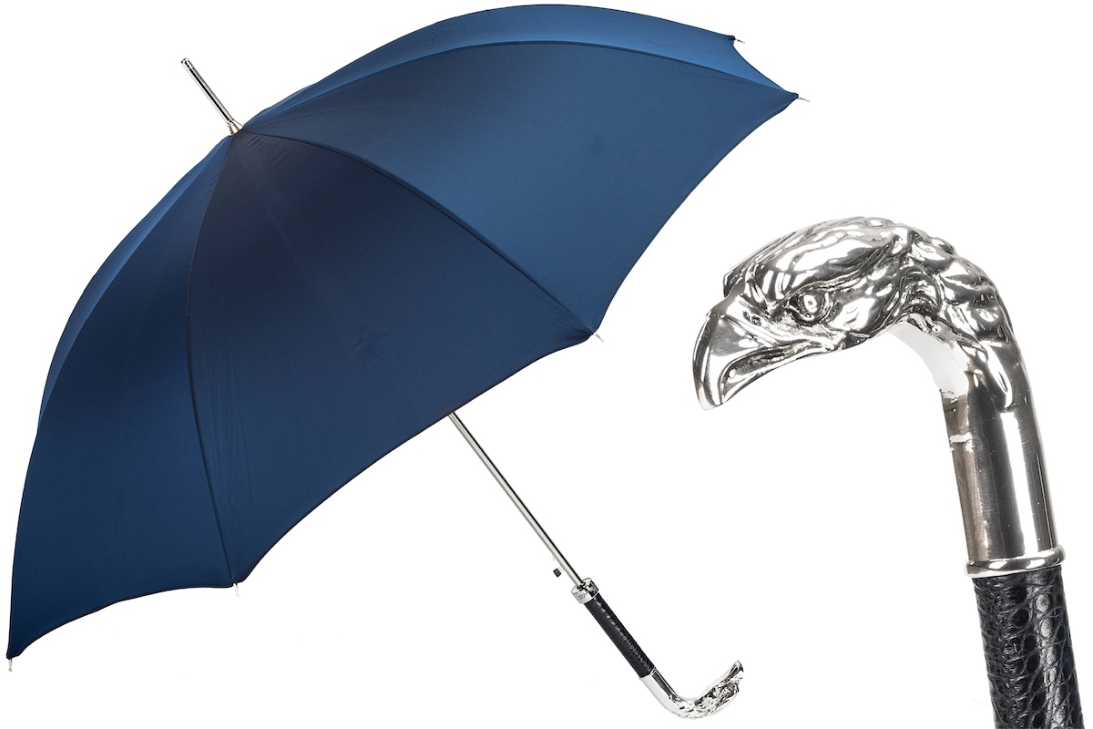 Navy Umbrella - Automatic Opening Rain Umbrella with Silver Eagle Handle