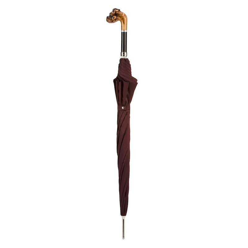 Hand Carved Umbrella – Bulldog Design with Wooden Handle | Handmade Italian Rain Gear