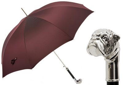 Silver Bulldog Umbrella – Handmade Italian Metal Handle Rain Protection Canopy