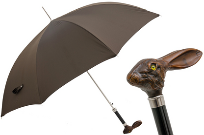 Italian Automatic Umbrella – Brown Canopy with Rabbit Handle, Luxury Handmade