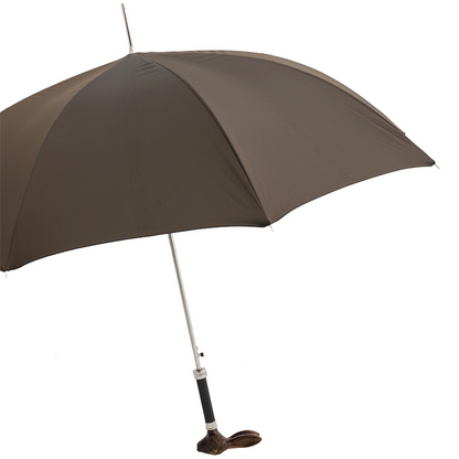 Italian Automatic Umbrella – Brown Canopy with Rabbit Handle, Luxury Handmade