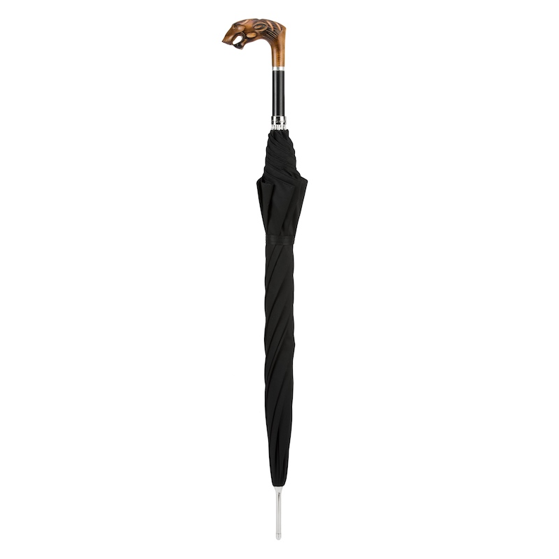 Tiger Umbrella – Hand Carved Wooden Handle | Italian Luxury Rain Accessory