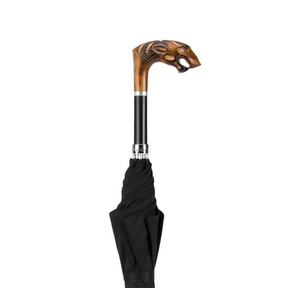 Tiger Umbrella – Hand Carved Wooden Handle | Italian Luxury Rain Accessory