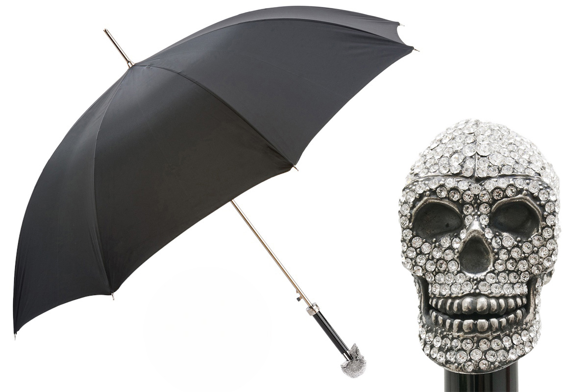 Luxury Skull Umbrella – Handmade Italian Designer Umbrella With Swarovski Crystal Handle