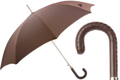 Gentleman Umbrella – Brown Leather Handle, Handmade Italian Rain Protection