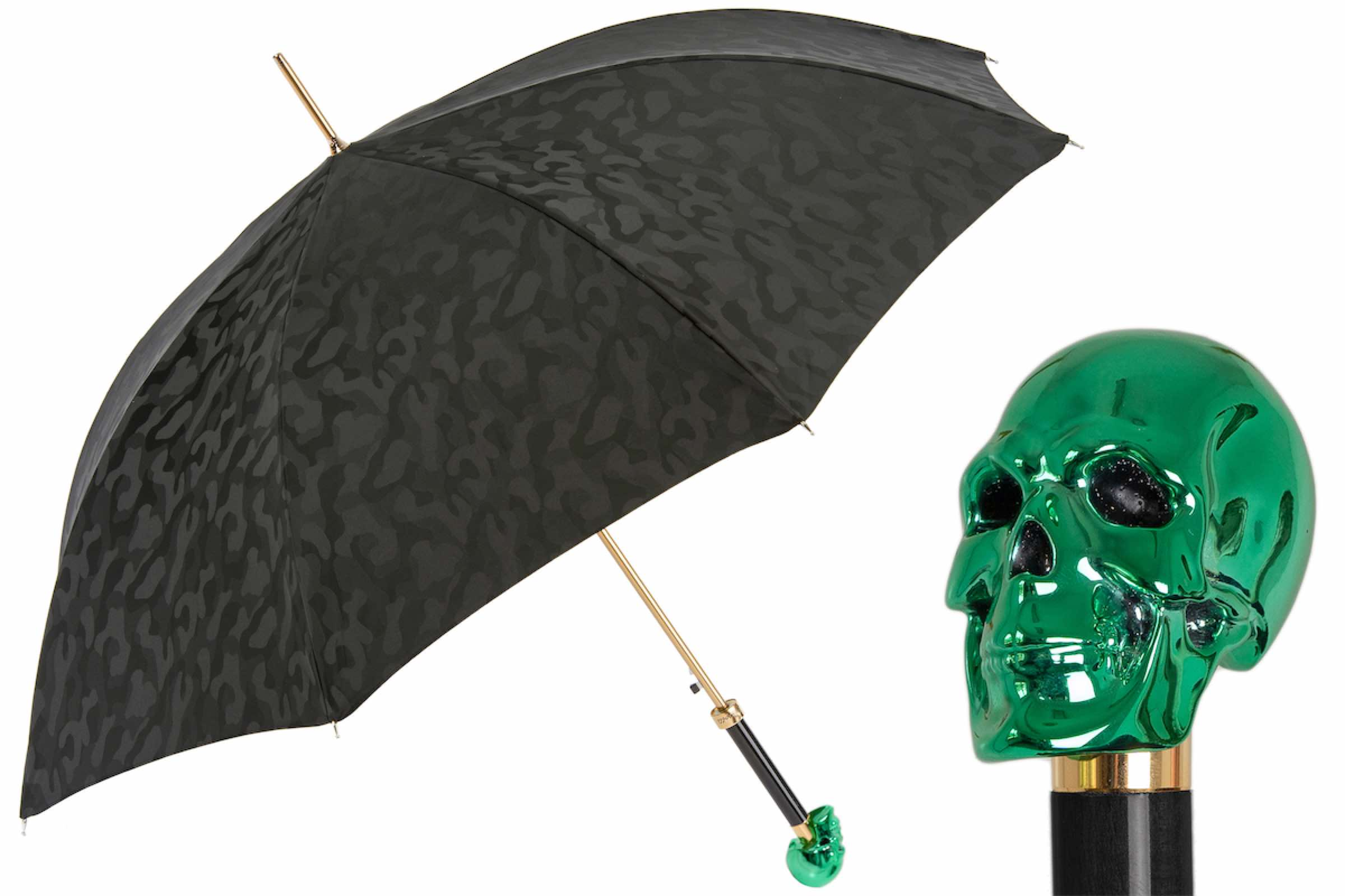 Camouflage Umbrella – Automatic Rain Umbrella with Green Skull Handle | Handmade Italy