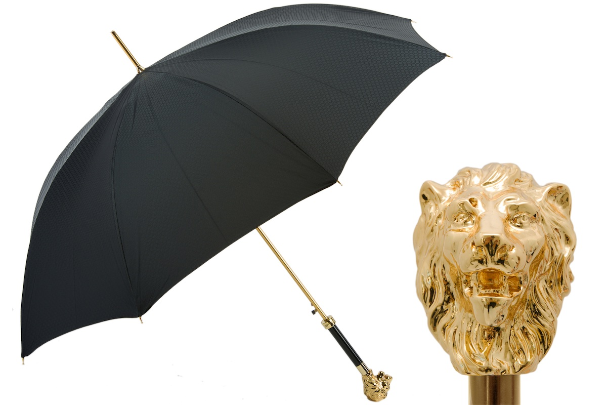Black Umbrella – Handmade Italian Luxury Rain Umbrella with Gold Lion Handle