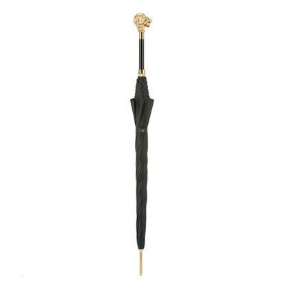Black Umbrella – Handmade Italian Luxury Rain Umbrella with Gold Lion Handle