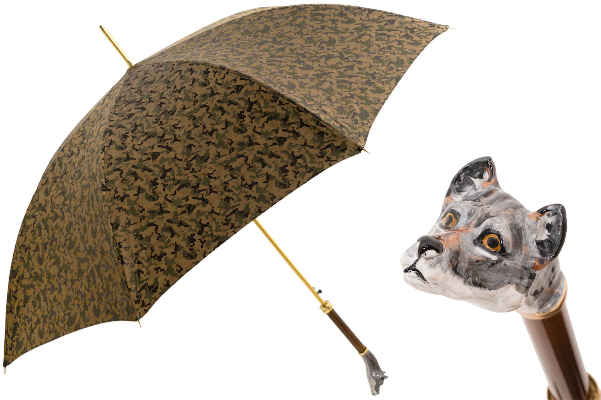 Luxury Wolf Umbrella – Handmade Italian Brass Handle | Automatic Opening Rain Protection