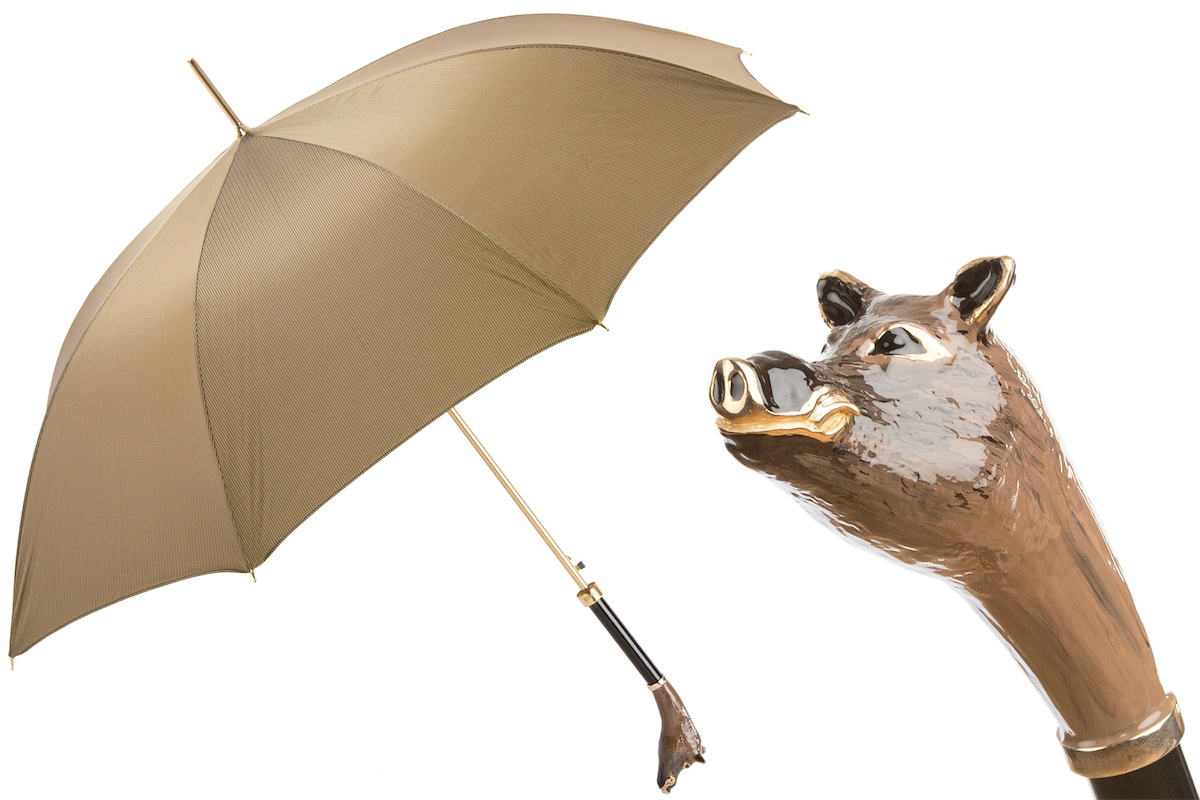 Boar Umbrella – Handmade Italian Luxury Rain Umbrella with Enameled Brass Handle