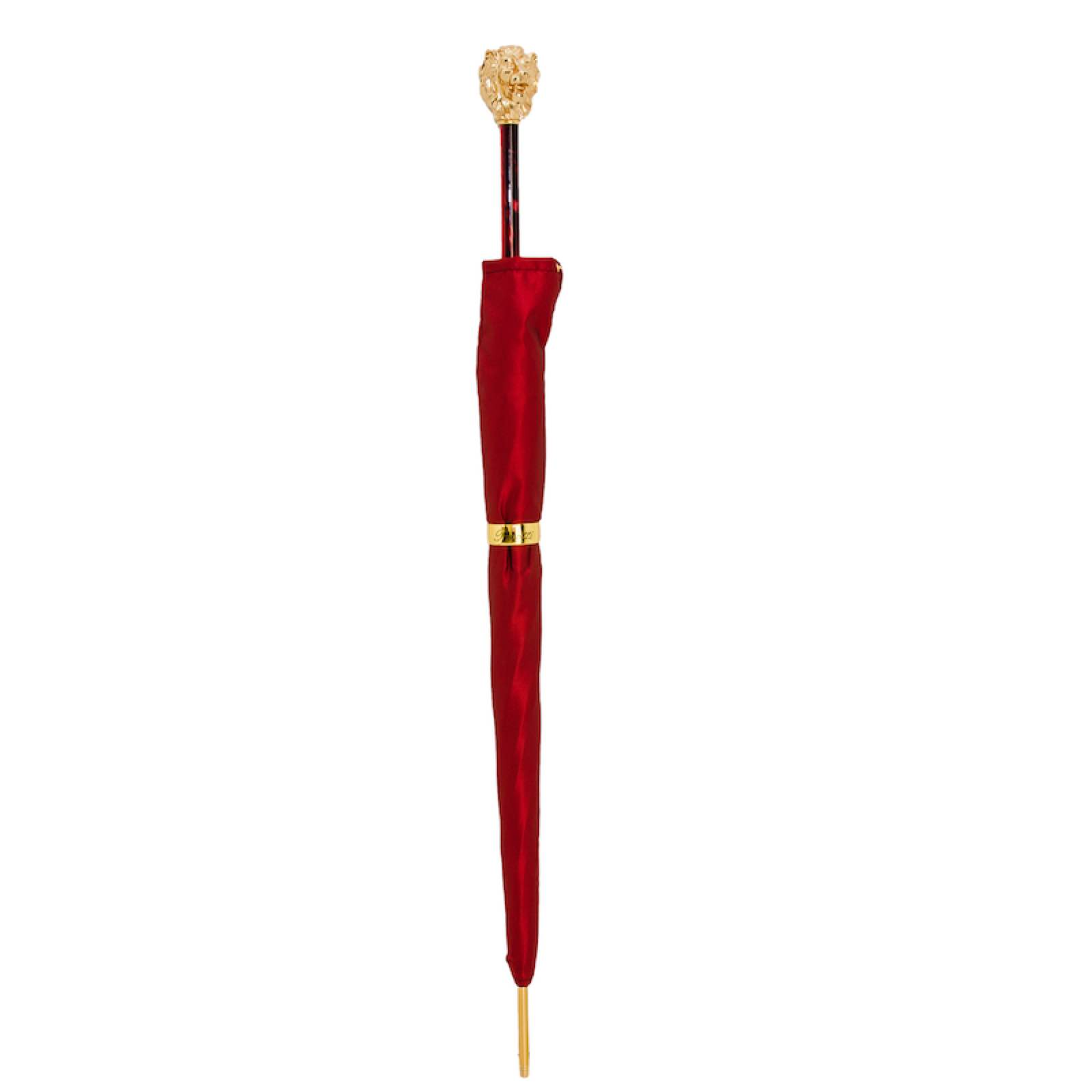 Luxury Red Umbrella – Handmade Italian Craft with Gold Lion Handle & Automatic Open