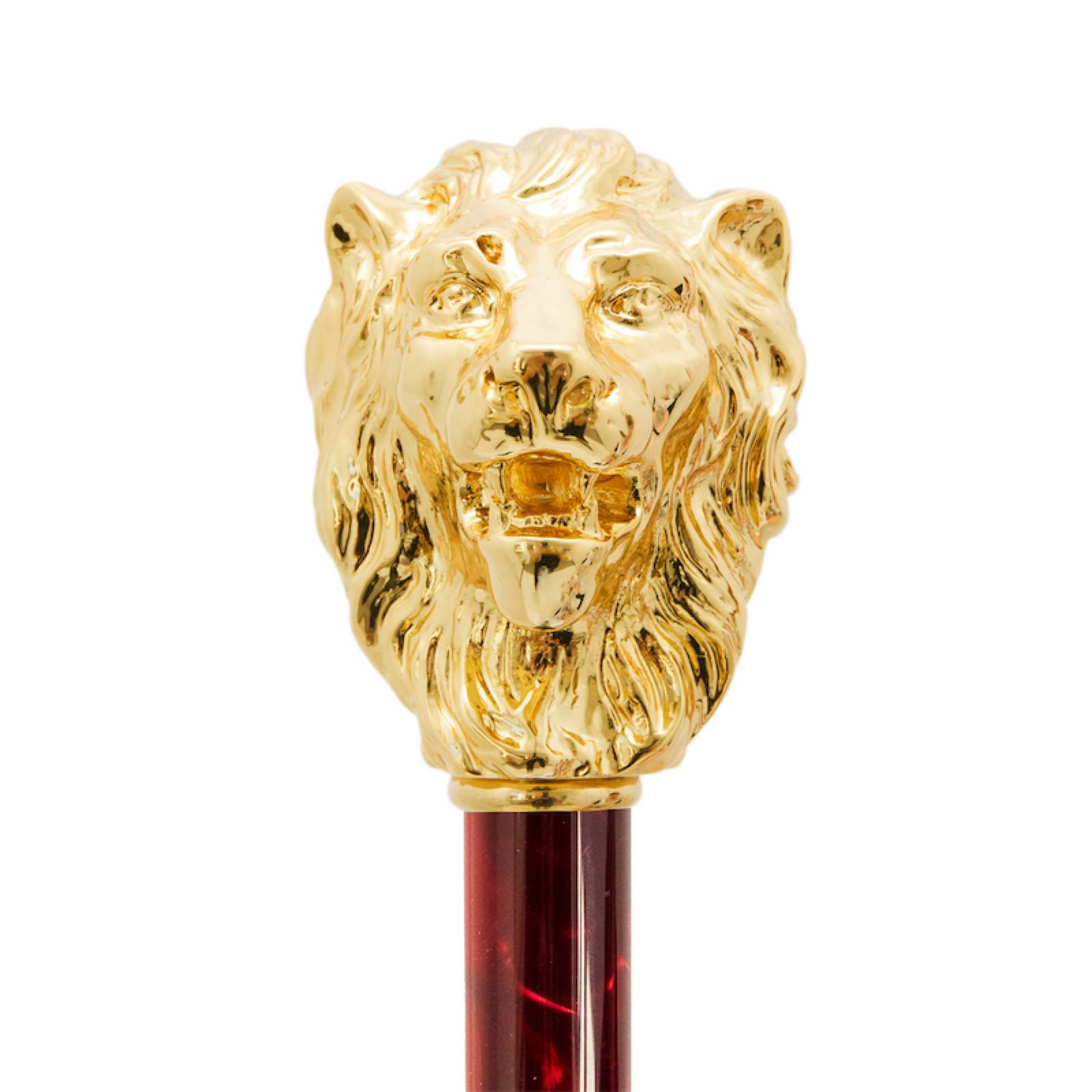 Luxury Red Umbrella – Handmade Italian Craft with Gold Lion Handle & Automatic Open