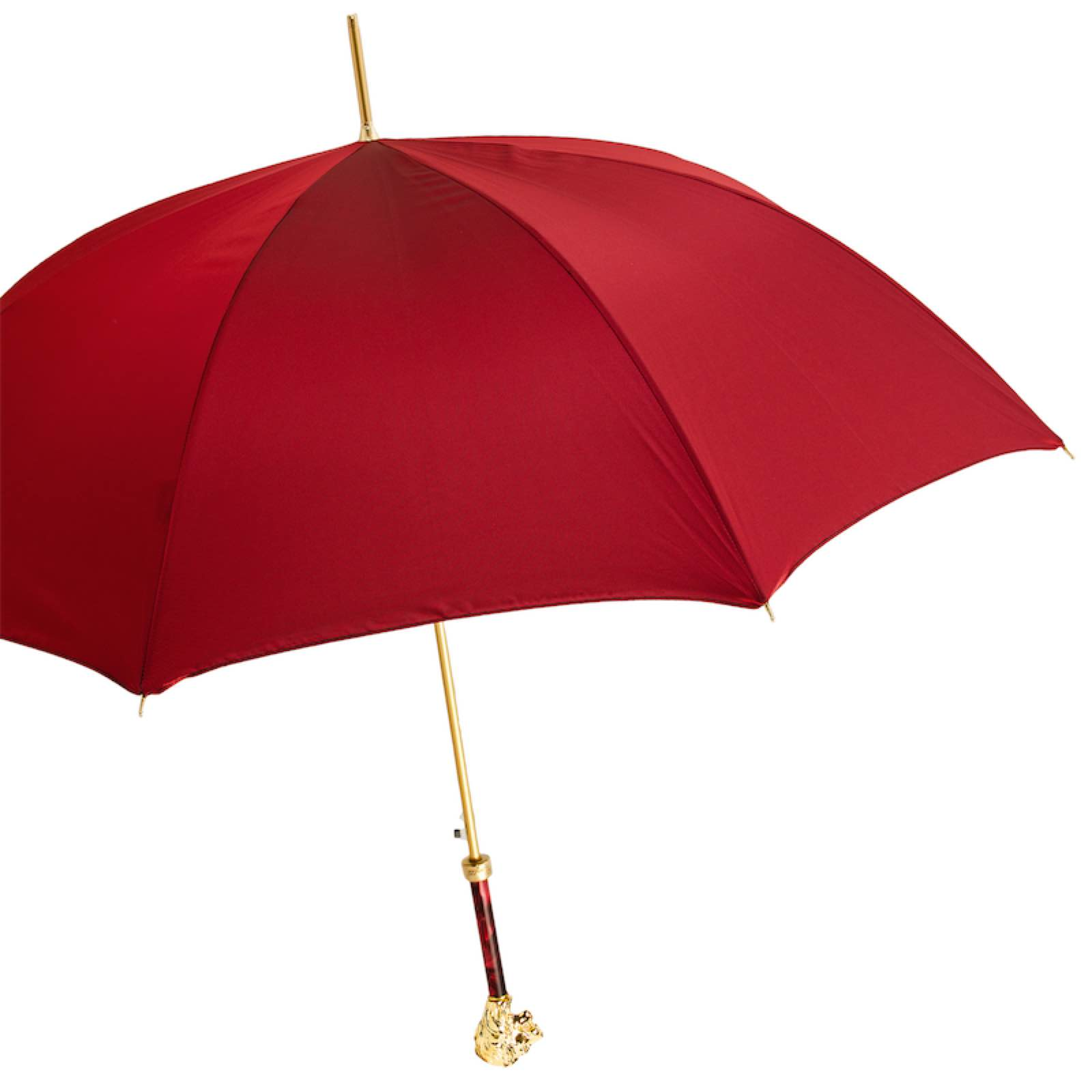 Luxury Red Umbrella – Handmade Italian Craft with Gold Lion Handle & Automatic Open