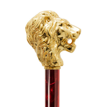 Luxury Red Umbrella – Handmade Italian Craft with Gold Lion Handle & Automatic Open