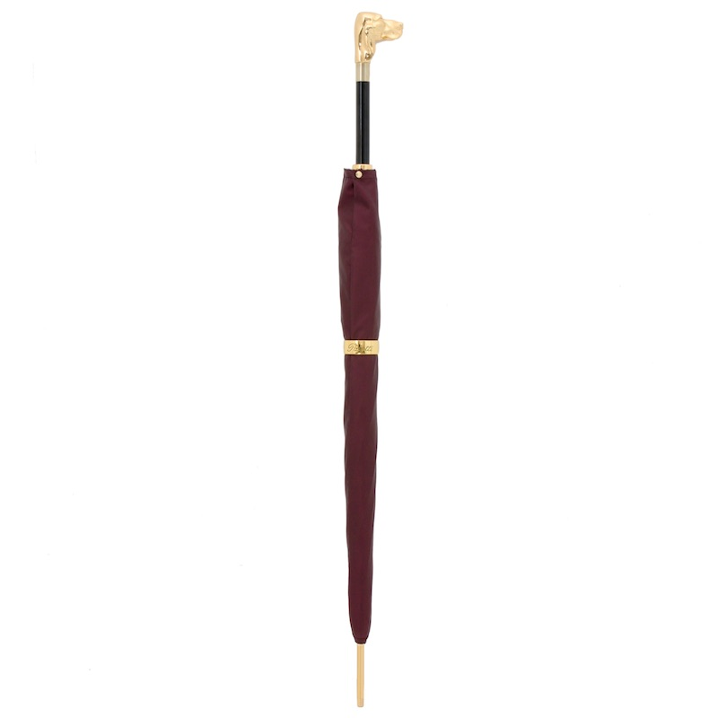Burgundy Umbrella – Handmade Italian Luxury Men's Rain Umbrella with Golden Dog Handle
