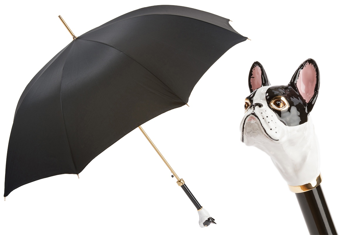 French Bulldog Umbrella – Handmade Italian Luxury Rain Umbrella with Enameled Brass Handle