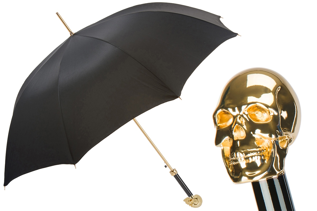 Golden Skull Umbrella – Handmade Italian Automatic Rain Umbrella with Gilt Resin Handle