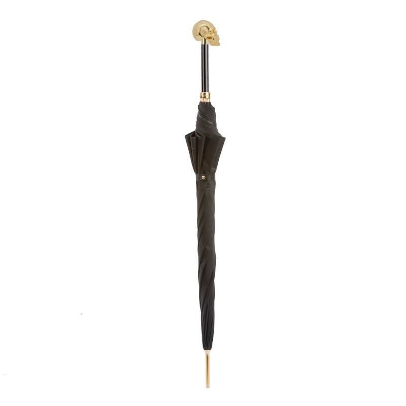 Golden Skull Umbrella – Handmade Italian Automatic Rain Umbrella with Gilt Resin Handle