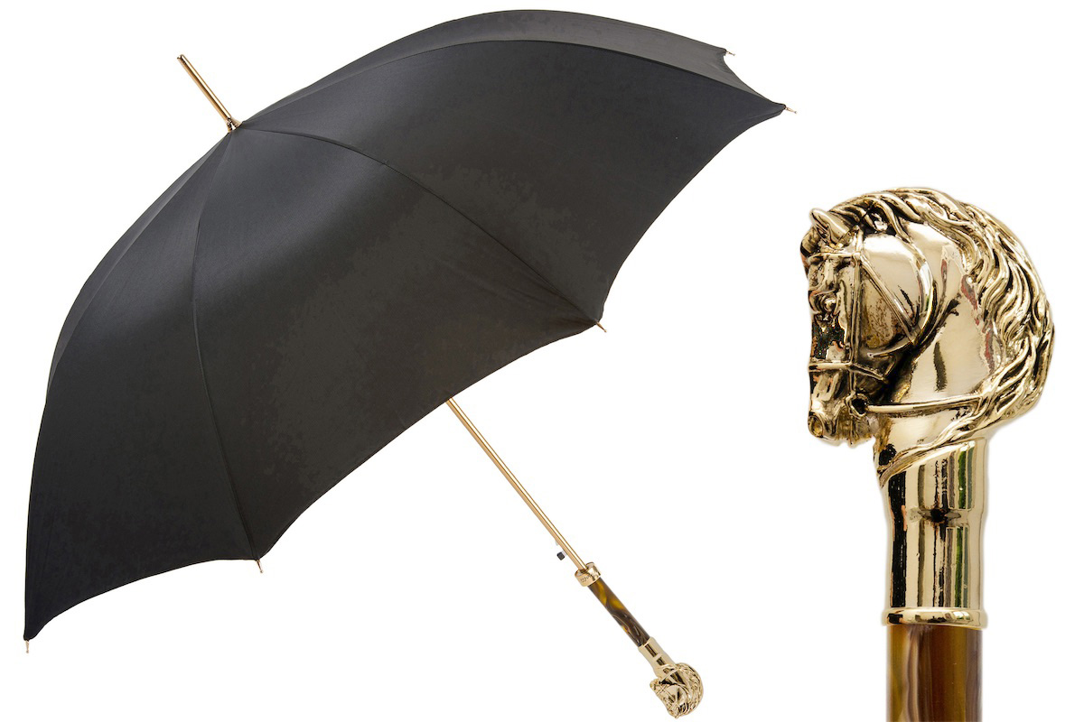 Golden Horse Umbrella – Handmade Italian Designer Rain Umbrella | Luxury Automatic Opening