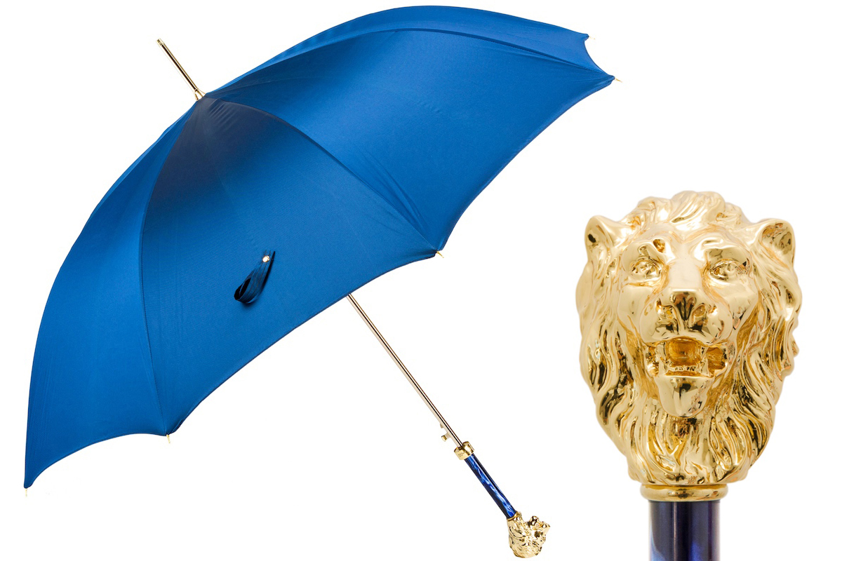Blue Luxury Umbrella – Italian Handmade Automatic Open Umbrella with Lion Handle