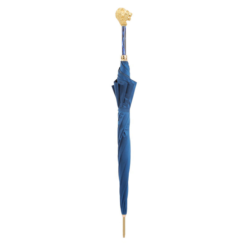 Blue Luxury Umbrella – Italian Handmade Automatic Open Umbrella with Lion Handle