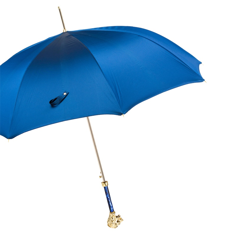 Blue Luxury Umbrella – Italian Handmade Automatic Open Umbrella with Lion Handle